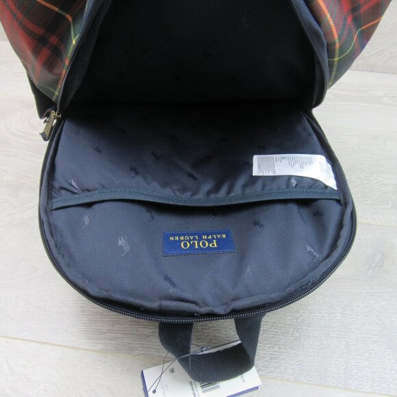 Polo Ralph Lauren Polo Bear Red Navy Plaid Check Backpack School Travel - Picture 12 of 16